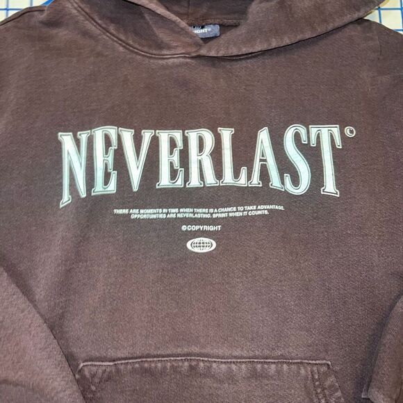 Copyright Hoodie Mens L Brown Neverlast Y2k Fleece Lined Heavyweight Pullover - Picture 4 of 7